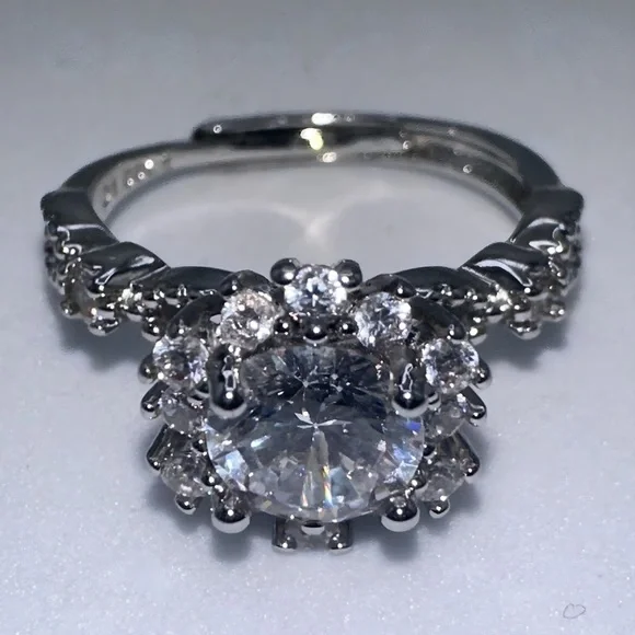 Silver Ring with 2.0 CT Diamond Simulate & Moissanite - Picture 6 of 16